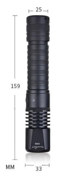 UV LED Torch - Rechargeable High Power 5W 365nm -tools shop Dimensions UV Torch 5W 365nm CI05 248x626