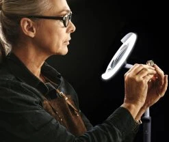 Desk/Floor Combi-Magnifying Lamp - 6000K LED -tools shop Lamp in use for close work 1000x842